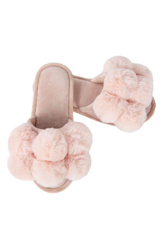 Memoi Luxe Faux Fur Pom Memory Foam Slipper In Blush