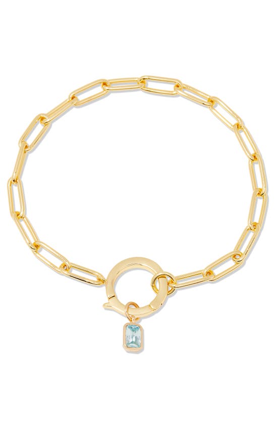 Shop Brook & York Brook And York Colette Birthstone Paper Clip Chain Bracelet In Gold - March