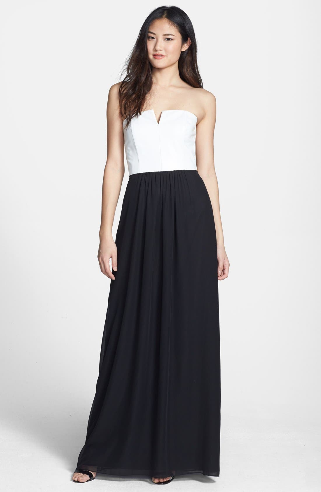 Laundry by Shelli Segal Leather & Chiffon Maxi Dress Nordstrom