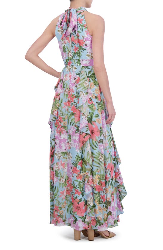 Shop Eliza J Floral Ruffle Detail Maxi Dress In Light Blue