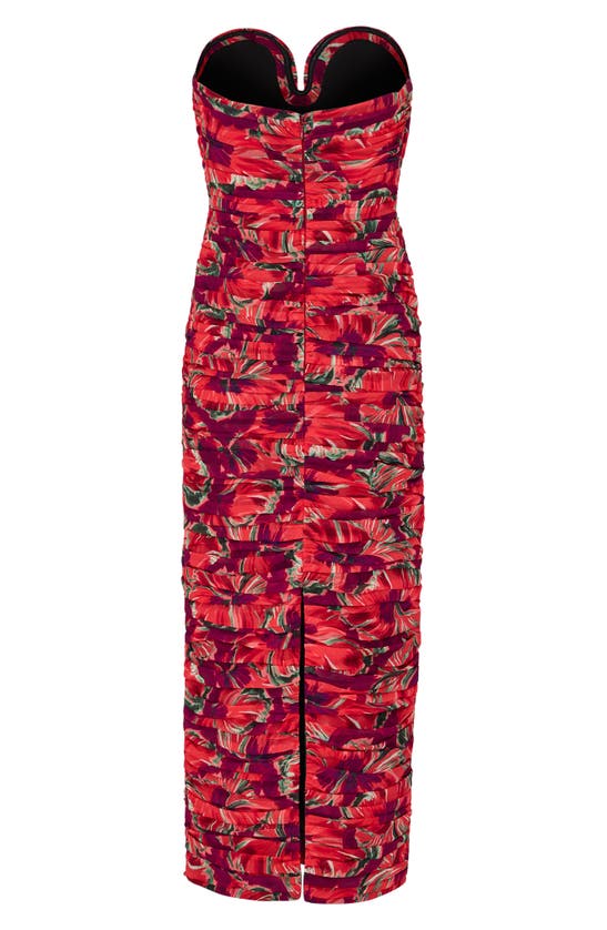 Shop Milly Windmill Floral Pleated Strapless Chiffon Gown In Red Multi