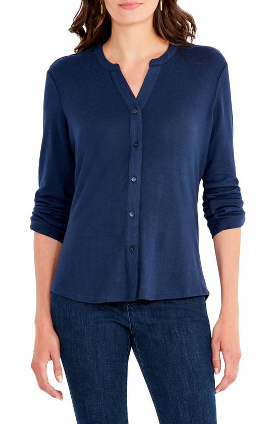 Nic + Zoe Sweet Dreams Roll Sleeve Button-up Shirt In Dark Indigo