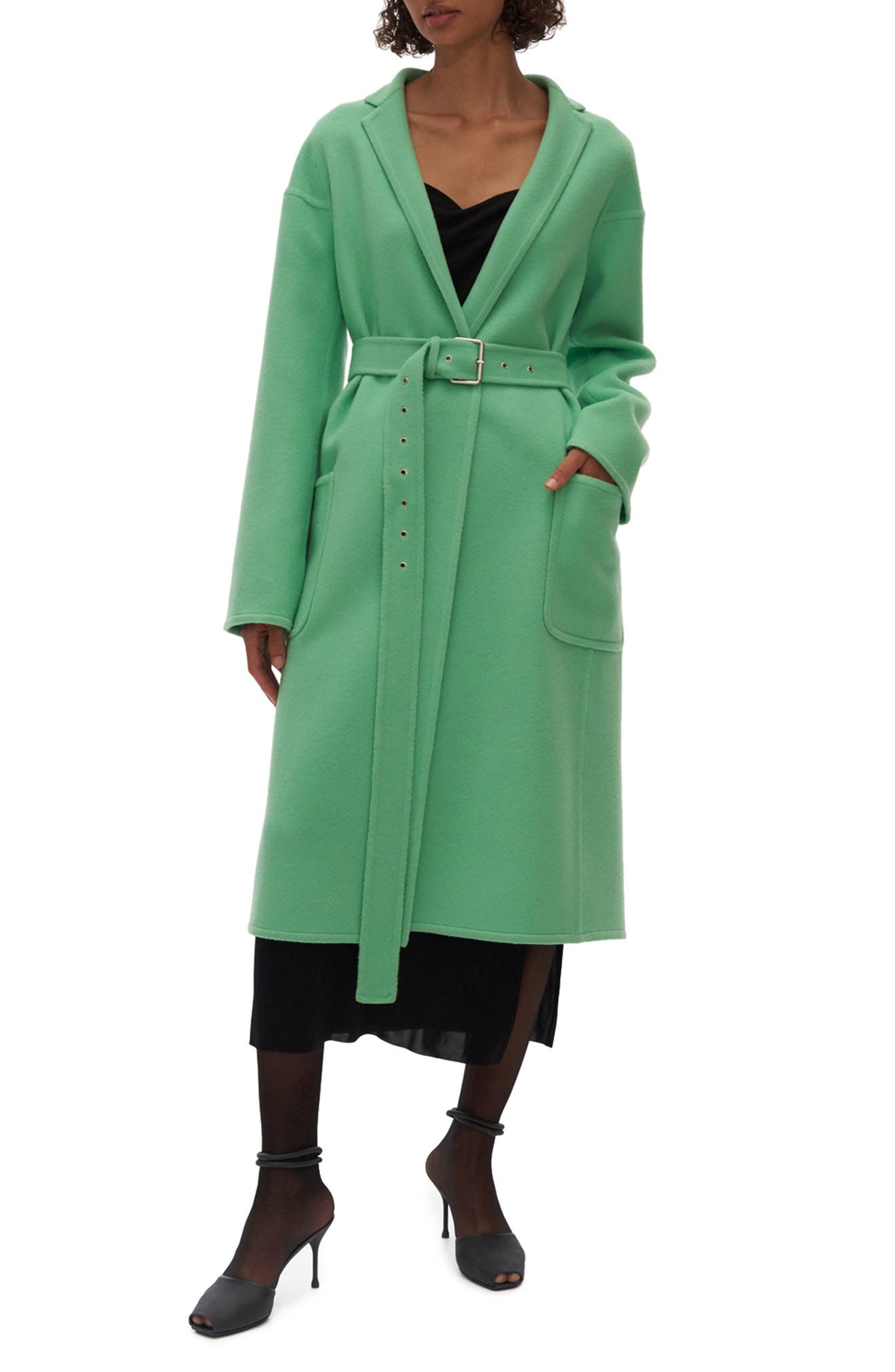 helmut lang belted blanket coat