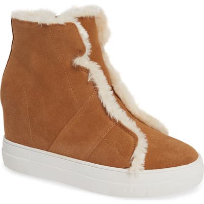 Very Volatile Bonnet Faux Fur Wedge Sneaker Bootie- Brown