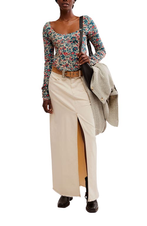 Free People Melanie Floral Long Sleeve Crop Shirt In Sand Combo