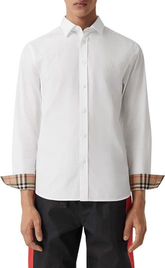 Burberry Sherwood Monogram Motif Slim Fit Stretch Poplin Button-Up Shirt
