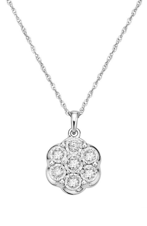 Sterling Silver Diamond Floral Pendant Necklace - 0.46ct.