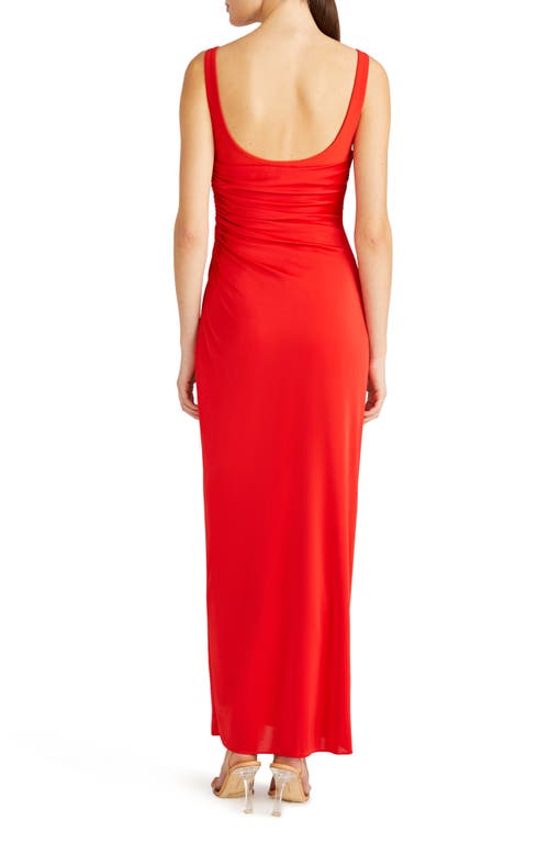 ml Monique Lhuillier Mae Ruched Column Gown In Scarlett