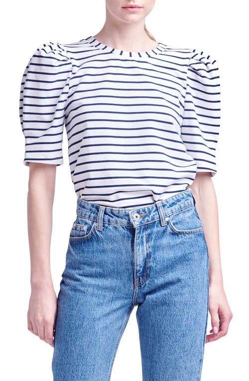 English Factory Stripe Puff Sleeve Top In White/navy