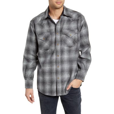 Pendleton Canyon Plaid Wool Western Shirt, Grey