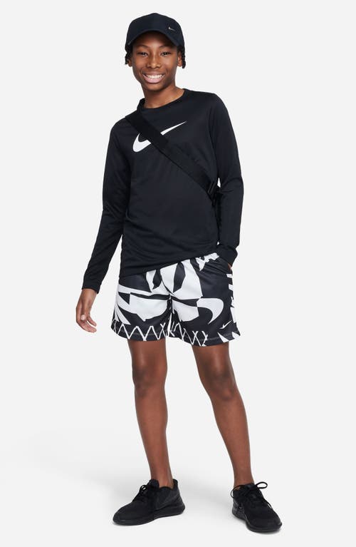 Shop Nike Kids' Multi+ Dri-fit Print Athletic Shorts In Black/white