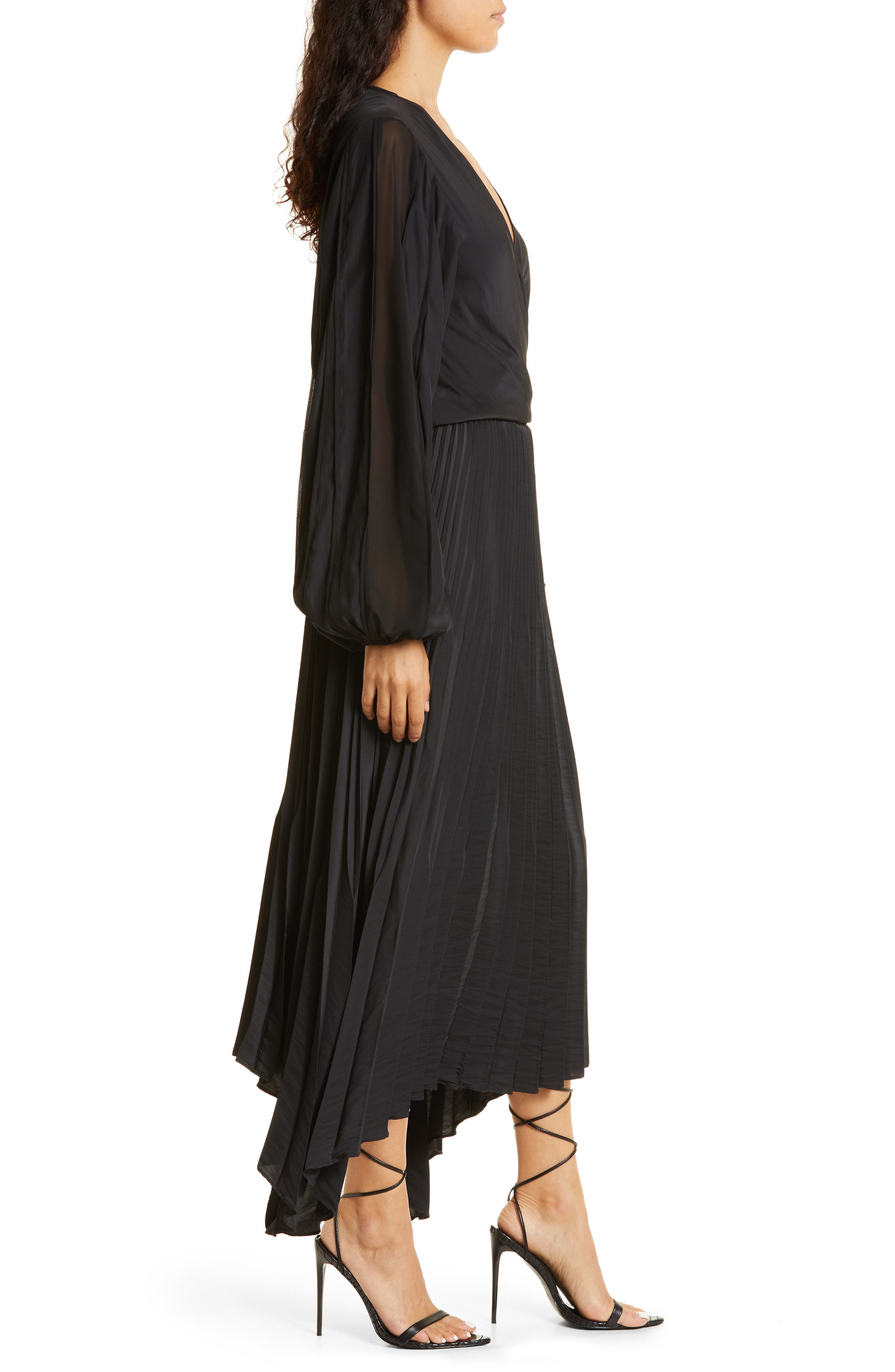 Ramy Brook Sadie Pleated Long Sleeve Handkerchief Hem Maxi Dress | Nordstrom