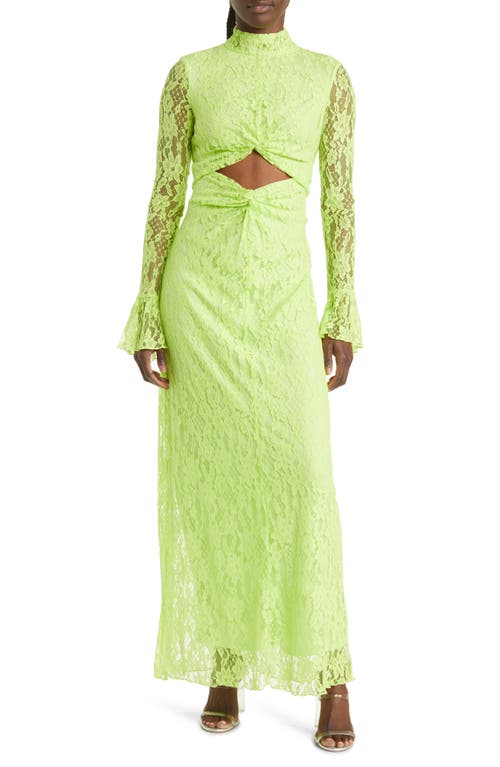 Natalie Cutout Long Sleeve Lace Maxi Dress in Acid Lime