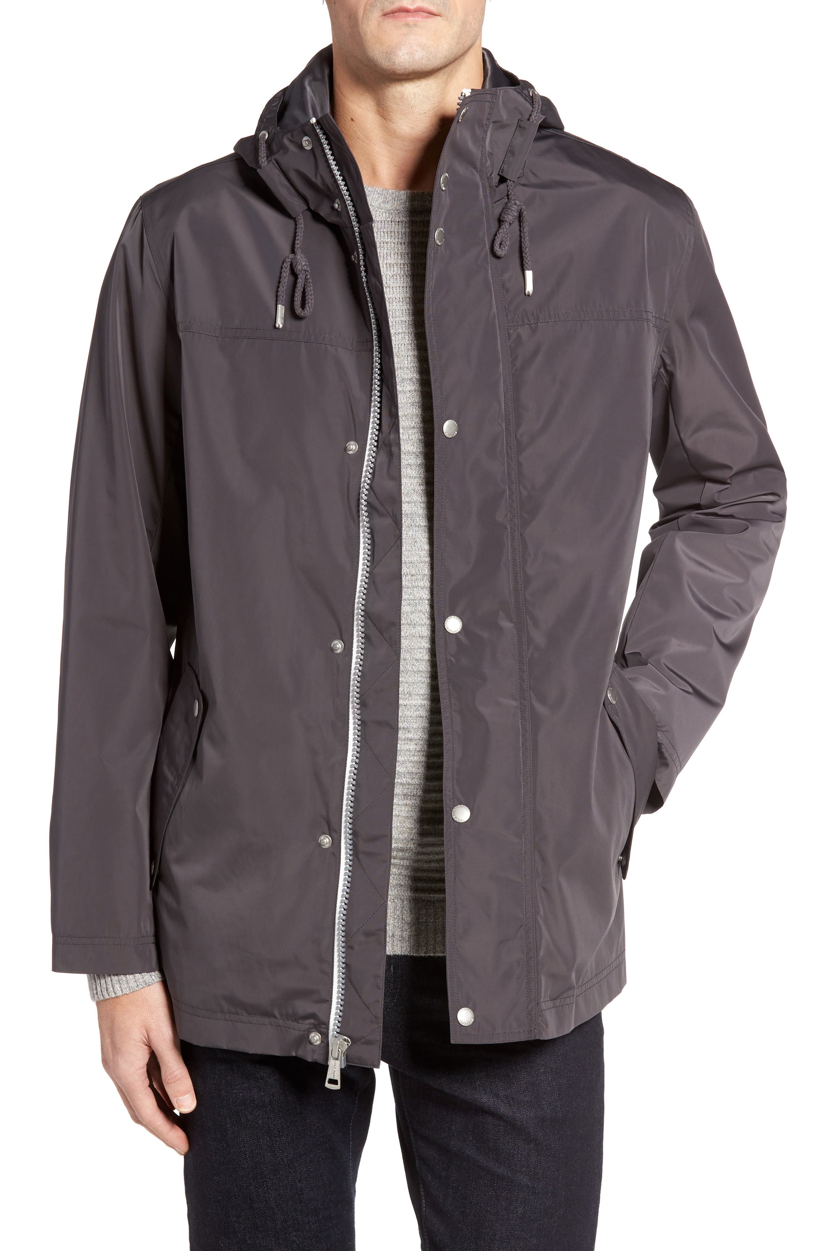 Cole Haan Packable Hooded Rain Jacket, Grey