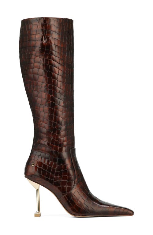 Shop Naked Wolfe Venture Pointed Toe Knee High Boot In Burnt-croc Patent Leather