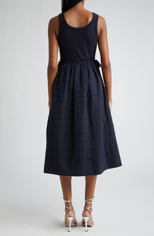 Cinq À Sept Akira Sleeveless Scoop-neck Pintuck Combo Midi Dress In Navy