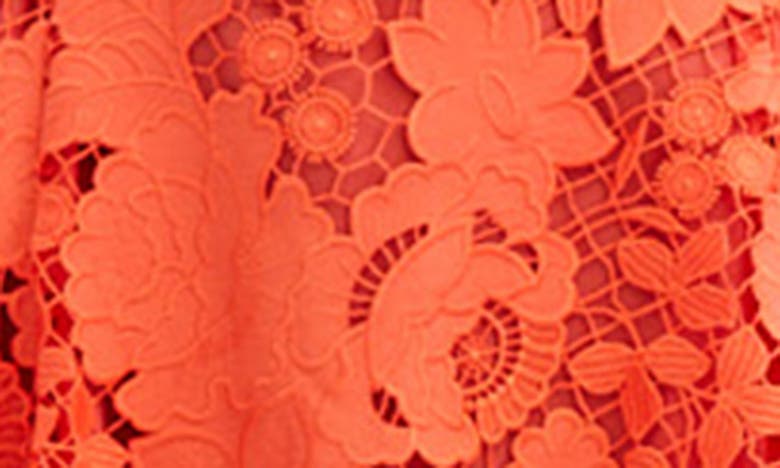 Shop Oscar De La Renta Floral Long Sleeve Open Back Guipure Lace Fit & Flare Dress In Tiger Lily