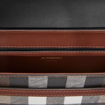 Check and Leather Zip Pouch in Dark Birch Brown