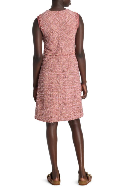 St John Georgette-trim Eyelash Fringe Tweed Sleeveless Dress In Petal Pink/cranberry Multi