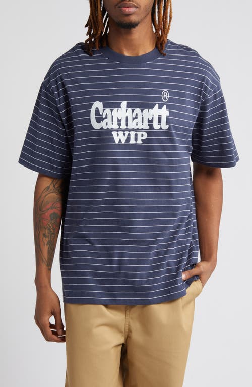 Carhartt Work In Progress Orlean Spree Stripe Logo Graphic T-shirt In Orlean Stripe Jura/white