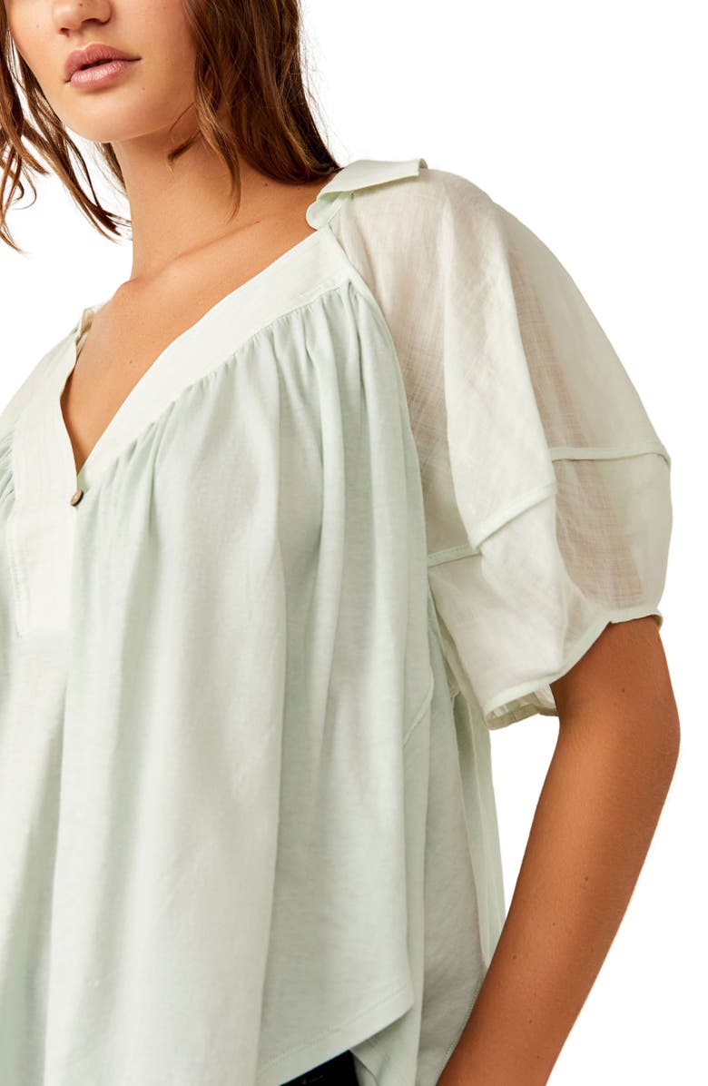 Free People Sunray Mixed Media Cotton Jersey Babydoll Top | Nordstromrack