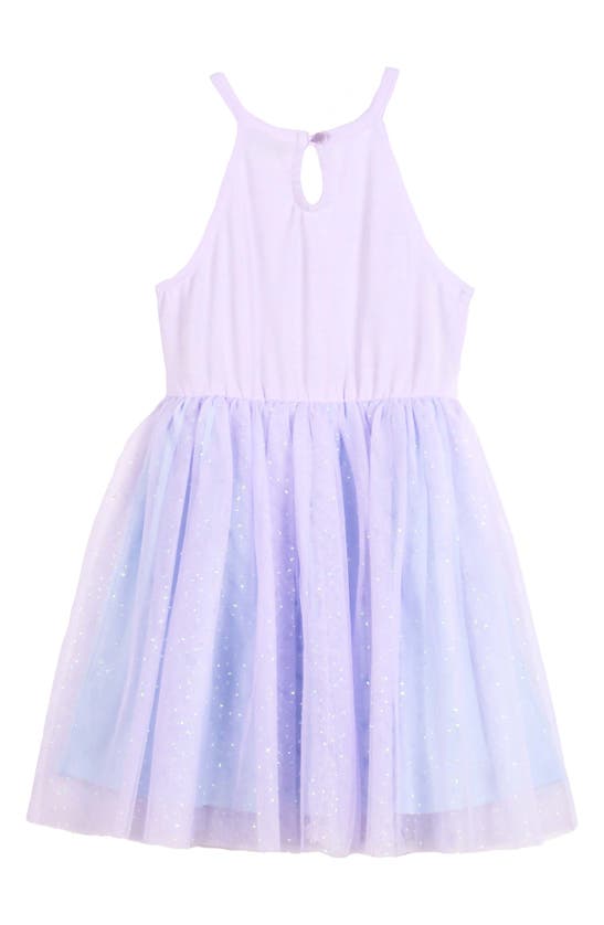 Zunie Kids' Mermaid Ombré Crochet Bodice Tulle Dress In Lilac/ Blue
