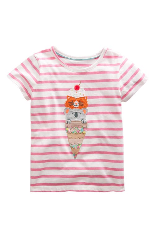 Mini Boden Kids' Stripe Appliqué Cone Cotton Graphic T-shirt In Azalea Pink/ivory Icecream