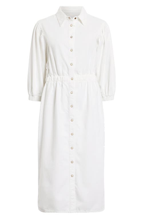 Allsaints Womens Chalk White Osa Puff-sleeve Elasticated-waist Denim Midi Dress In Chalk White