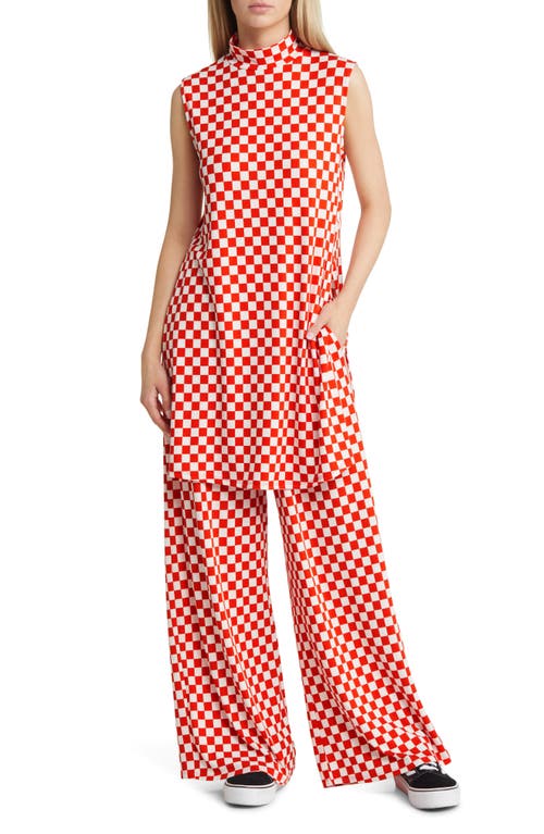 Gigi Two-Piece Check Top & Pants Set in Retro Red