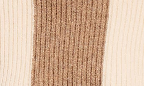 Shop Fifteen Twenty Amerie Stripe Funnel Neck Rib Sweater In Sand And Wheat