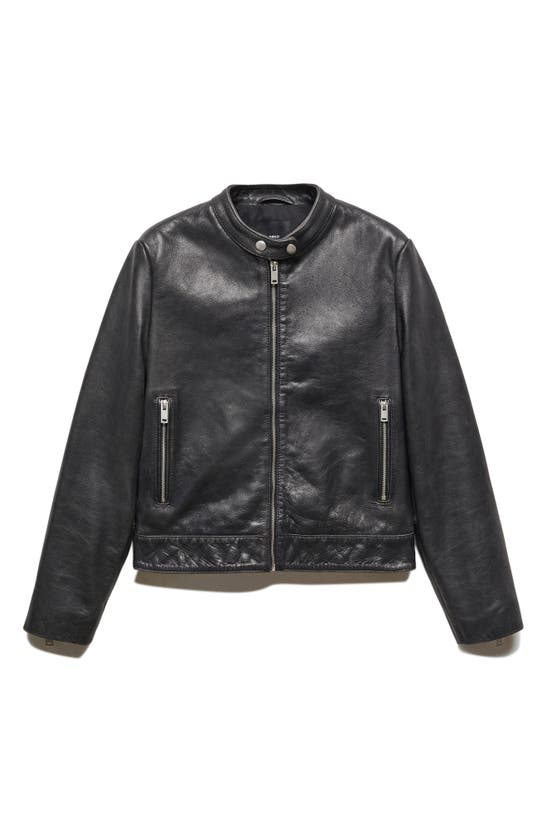 Shop Mango Leather Jacket In Black