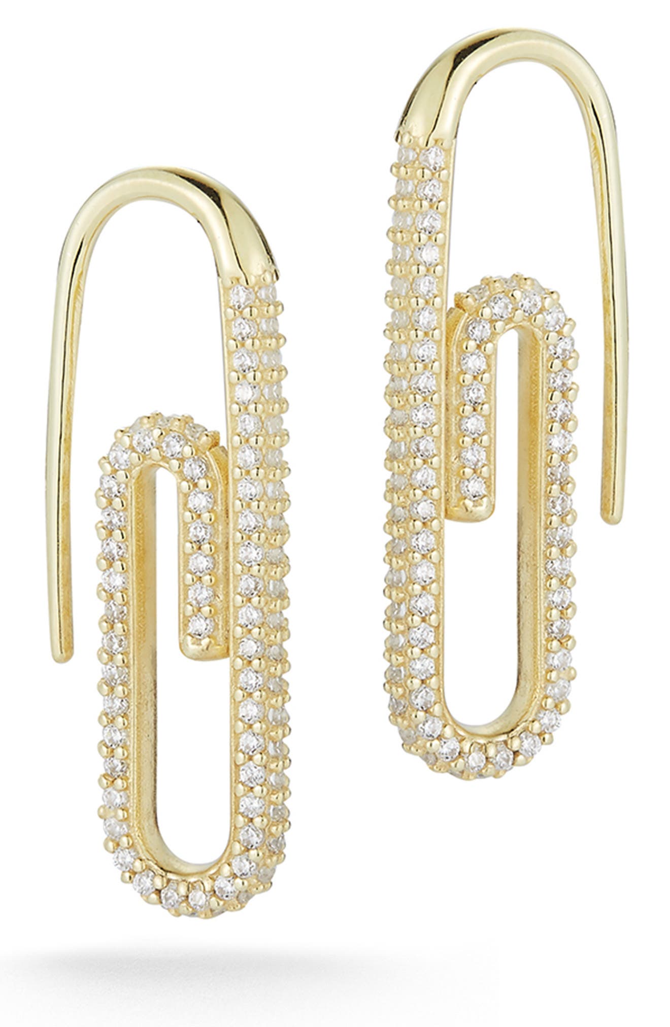 14K Gold Plated Rhinestone Crystal Paper Clip Earrings
