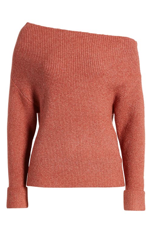 Shop Treasure & Bond One-shoulder Rib Sweater In Rust Marsala