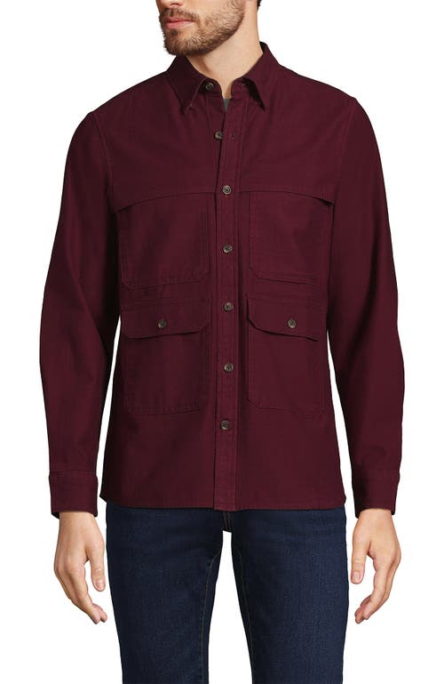 Shop Lands' End Long Sleeve Textured Twill Utility Shirt In Royal Burgundy