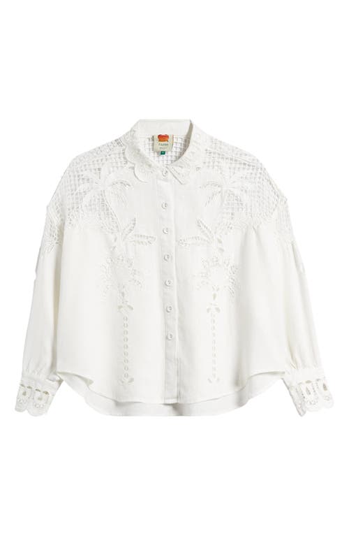 Farm Rio White Palms Linen Button-up Shirt In Off-white