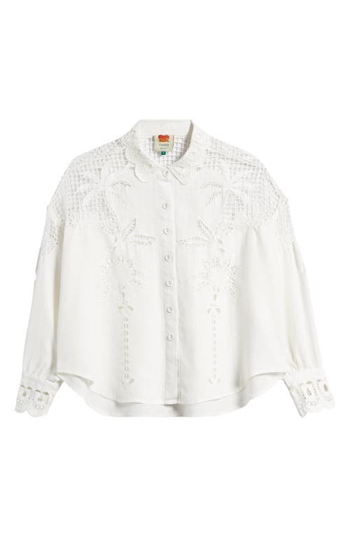 FARM Rio White Palms Linen Button-Up Shirt Off-White at Nordstrom,