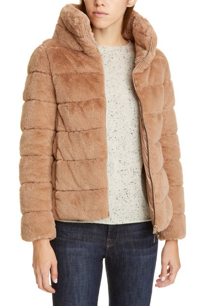 Herno Quilted Down Faux Fur Puffer Jacket In Cammello
