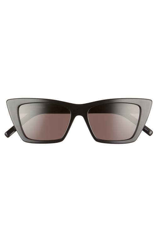 Shop Saint Laurent 53mm Cat Eye Sunglasses In Shiny Black/grey Solid