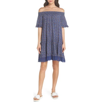 Tory Burch Wild Pansy Off The Shoulder Cover-Up Dress, Blue