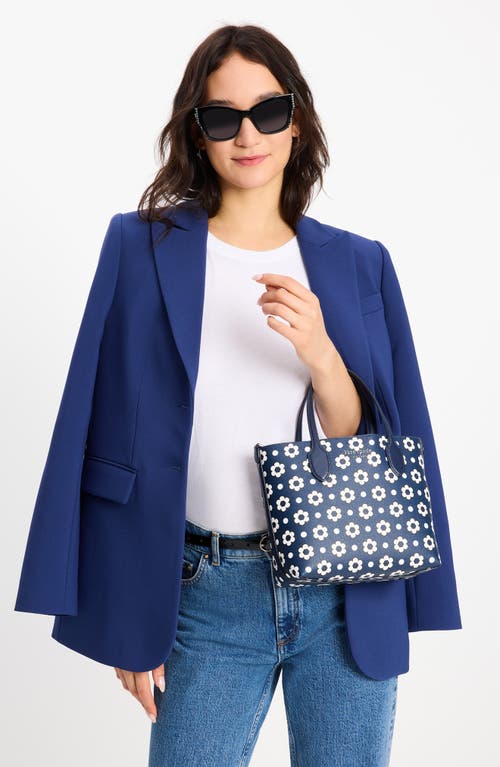 Shop Kate Spade New York Bleecker Daisy Dot Crosshatched Faux Leather Tote In Parisian Navy Multi