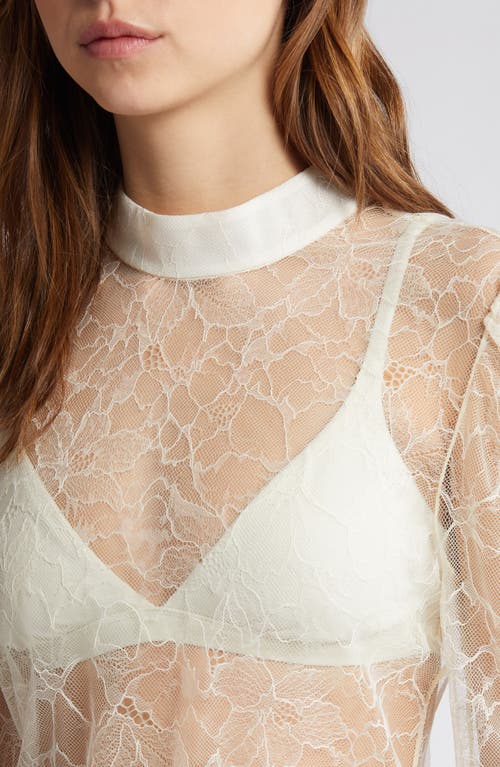 FRAME FRAME SHEER LACE MOCK NECK TOP