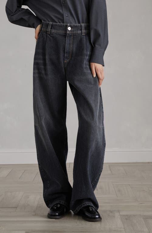 Shop Brunello Cucinelli Authentic Denim Soft Curved Trousers In Dark Grey