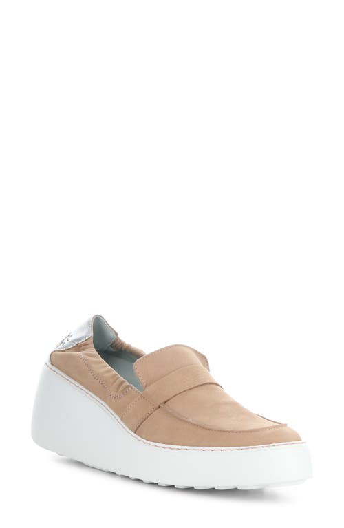 Fly London Duli Platform Wedge Loafer In Beige Pink/silver