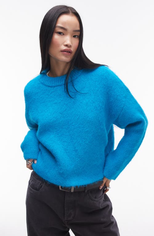 Shop Topshop Fluffy Crewneck Sweater In Turquoise