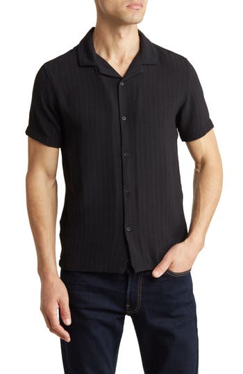 Denim And Flower Geo Tech Short Sleeve Button-up Camp Shirt In Black