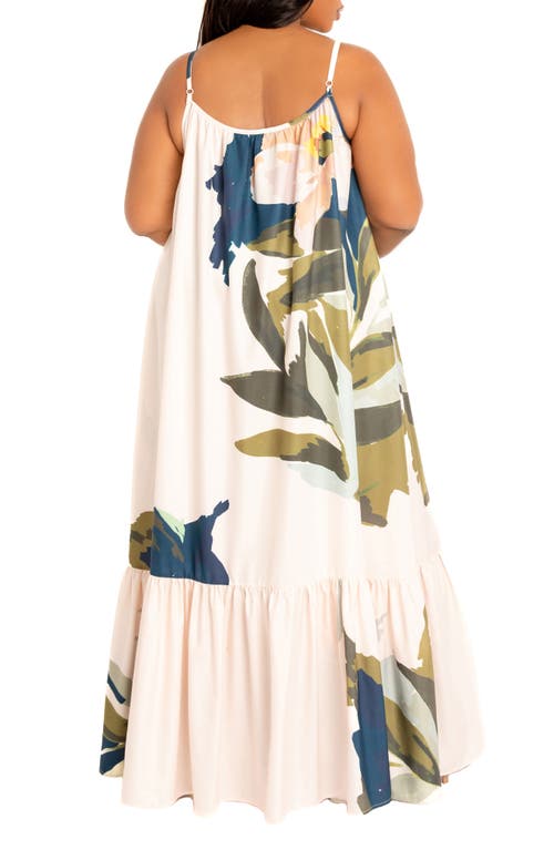 Shop Buxom Couture Floral Print Voluminous Maxi Dress In Beige Multi