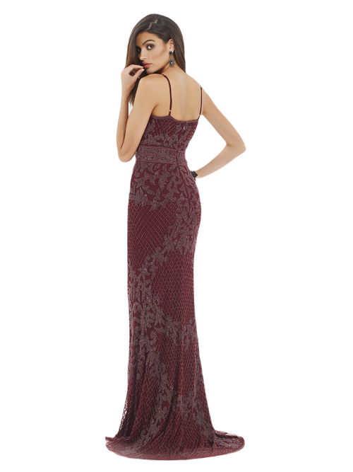 Shop Lara New York Body Con V-neck Beaded Dress In Wine