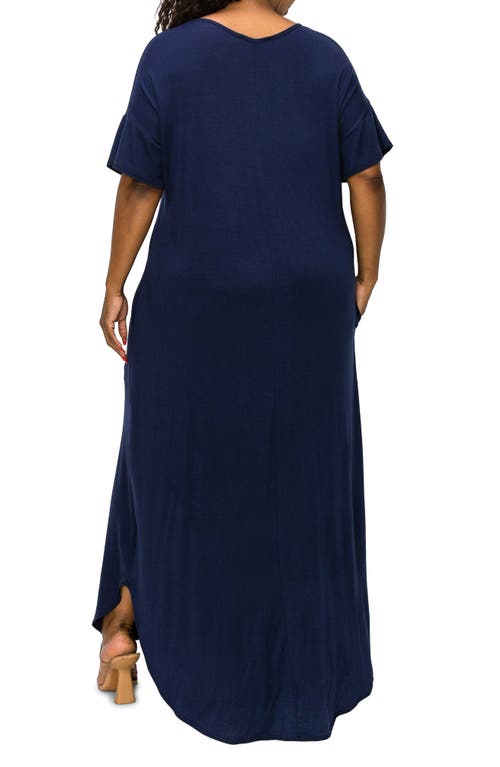 Shop L I V D Short Sleeve Jersey Maxi Dress In Navy