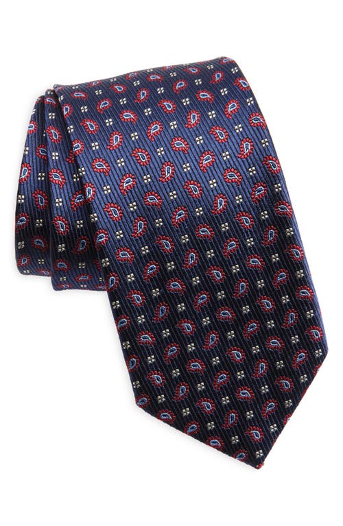 David Donahue Neat Silk & Cotton Tie in Navy 