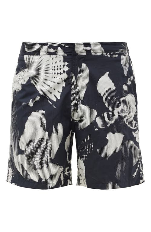 Shop Allsaints Frequency Floral Swim Trunks In Washed Black/ecru